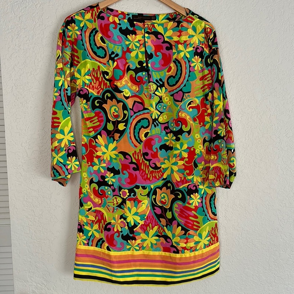 Zara Silk Colorful Groovy 70s Mini Dress Blogger Fave Retro Disco